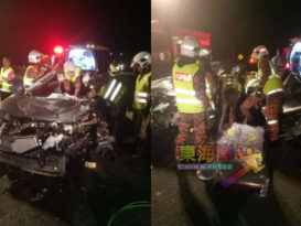 轿车赶路闪避不及 撞抛锚罗厘 1死1伤
