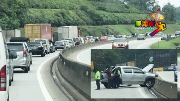 货卡失控撞分界堤   加叻大道大塞车