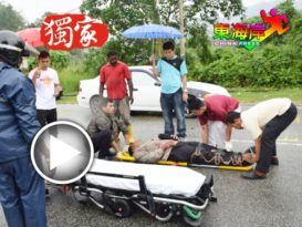 摩哆雨中相撞   各族路人冒雨助伤者  好有爱 　
