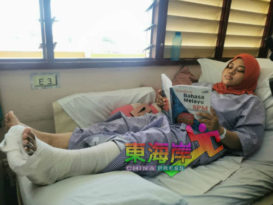 遭遇车祸腿骨折 　考生医院考SPM