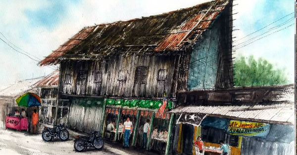 陈建平画出甘马挽从旧时留下，已有约50、60年的建筑物。