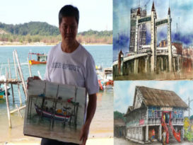 陈建平执画笔陶冶性情    用画定格甘马挽街景