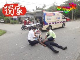 摩哆遭轿车撞后逃 骑士跌伤满脸血