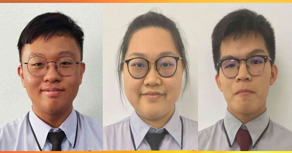 关丹中华中学高中个人考生杜伟乐6A（左起）、周筱悠5A、韩建源5A。
