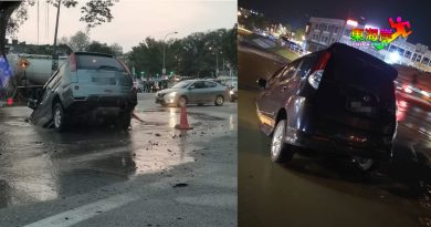 疑地下水管破裂引发地陷 两车先后坠入大坑 动弹不得