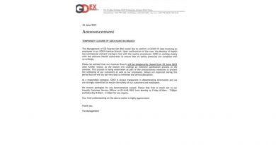 GDEX快邮关丹分行    职员确诊暂关闭
