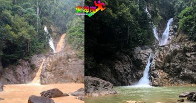 下雨冲毁天然河堤 泥水混浊 瀑布变奶茶色
