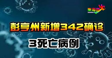 彭亨州新增342确诊   3死亡病例