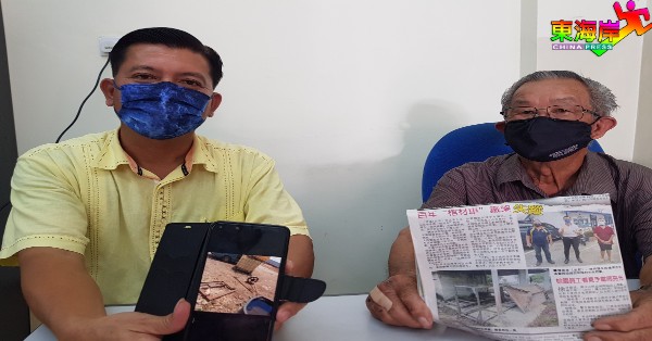 徐祥强(左)及梁锦棠呼吁民众继续协助留意仍失窃的棺材车配件下落。