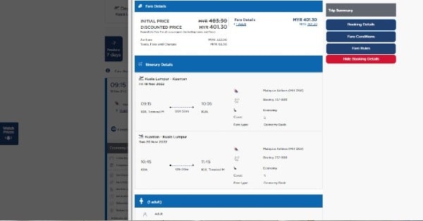 马航往返吉隆坡与关丹之间在投票日的前后高峰期价格逾400令吉。