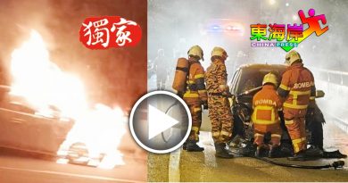 轿车桥上着火  车主心痛看着大火吞噬