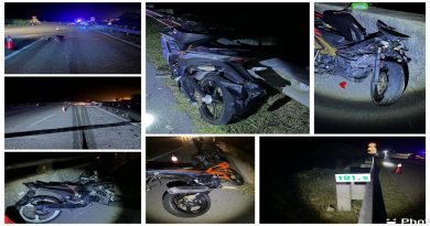 大道上失控翻跌避不及      4摩哆连环撞1死3伤
