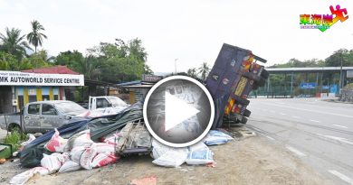 巨无霸翻覆毁电灯柱水管   毁车　停电　断水