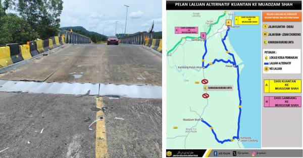 关丹昔加末路72公里靠近鸵鸟园的军用贝利铁桥，下周起关封8天展开铁桥结构维修工作。