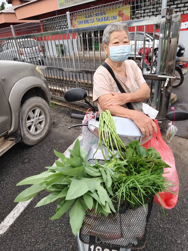 林莲珠：篮子内新鲜蔬菜都是自己种的劳作成果。